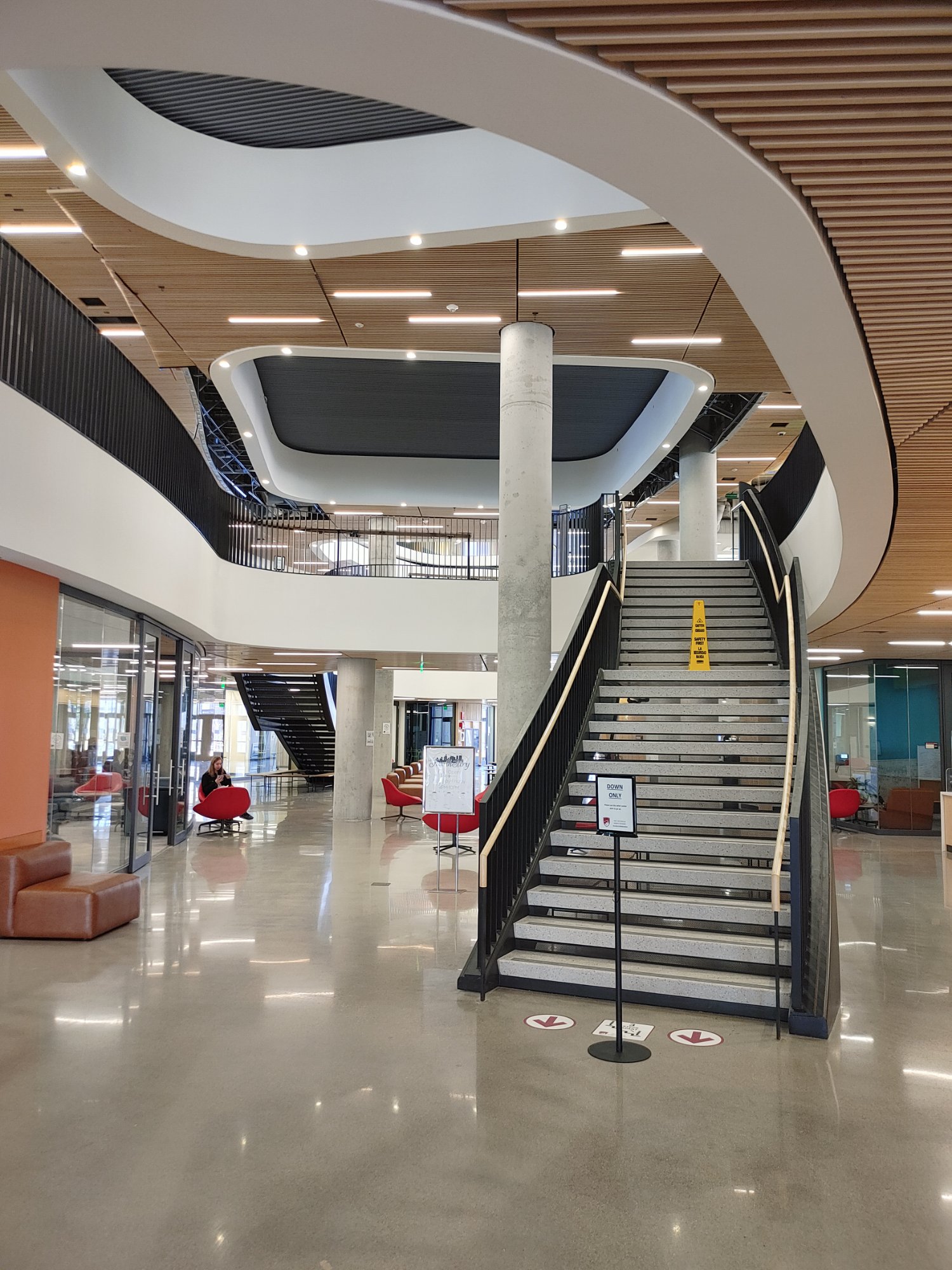 Institutional atrium with wood ceiling